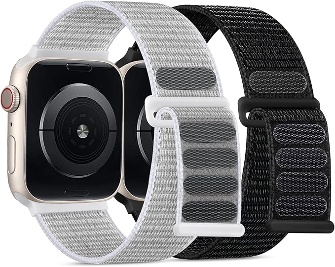 WJK 2 Pack Compatible with Apple Watch Bands for Men 42mm 44mm 45mm 46mm 49mm, Nylon Solo Loop Strap for iWatch Series 11 10 9 8 7 6 5 4 3 2 1 Bands, Black Light Gray by WJK