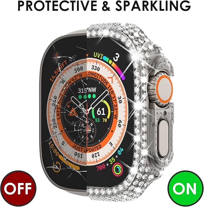 KADES Bling Case Compatible for Apple Watch Ultra 3/2/1 49mm, Sparkly Full Diamond Protective PC Bumper Cover, Rhinestone Frame for Women, 49mm-Clear - Image 3