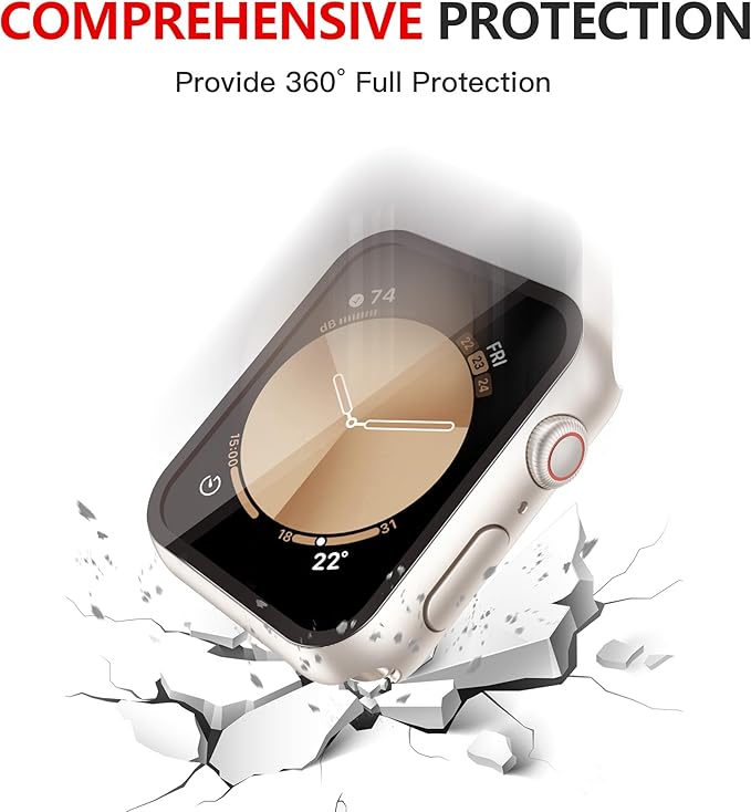 Misxi [2 Pack] Waterproof Case with Button for Apple Watch SE (2025) SE 2 SE Series 6 Series 5 Series 4 44mm, Hard PC Cover with Tempered Glass Screen Protector for iWatch, 1 Starlight + 1 Transparent - Image 6