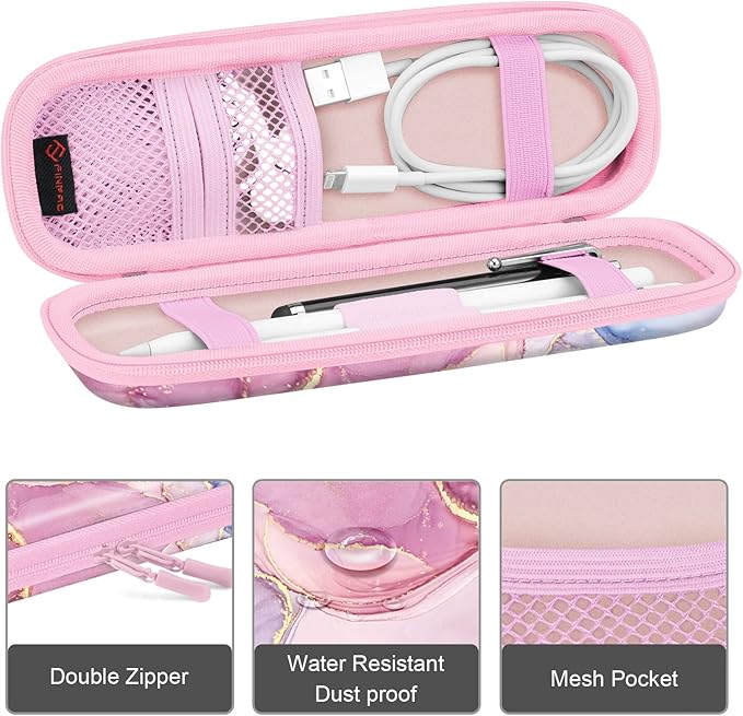 Fintie Holder Case for Apple Pencil Pro, Apple Pencil (USB-C / 1st / 2nd Generation), PU Leather Carrying Bag Sleeve Compatible with Pen, USB Cable, Samsung Stylus, Dreamy Marble - Image 2