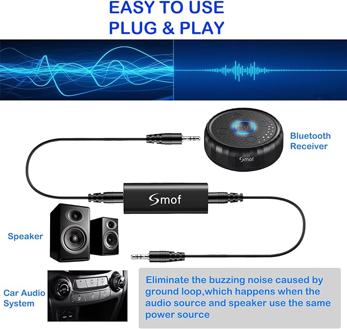 Smof Upgraded Ground Loop Noise Isolator, Noise Filter for Car Audio/Home Stereo System (Eliminate The Buzzing Noise Completely) with 3.5mm Audio Cable, Black - Image 8