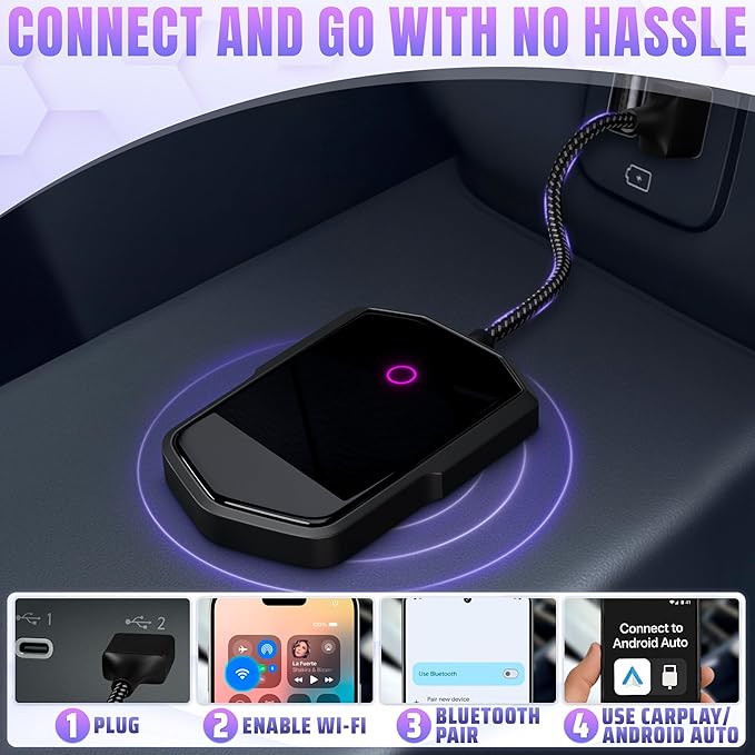 2 in 1 Wireless CarPlay Adapter for iPhone & Android - 2025 Edition Easy Plug & Play Setup, Auto-Reconnect, WiFi & Bluetooth CarPlay Adapter for iPhone | iOS 10+/Android 11+ | Fast, Stable Connection - Image 7