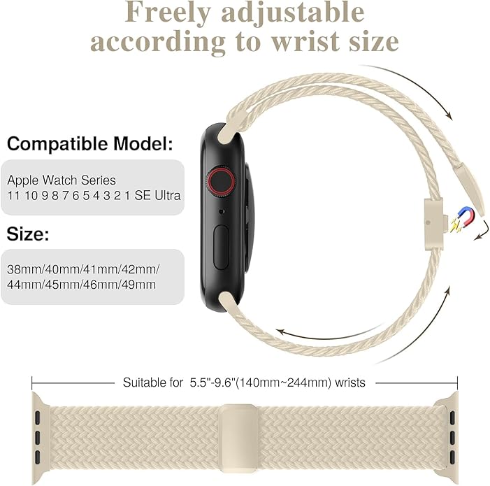 Braided Stretchy Band Compatible with Apple Watch Bands 38mm 40mm 41mm 42mm 44mm 45mm 46mm 49mm Women Men, Soft Nylon Solo Loop Magnetic Sport Strap for iWatch Series 11 10 9 8 7 6 5 4 3 2 1 SE Ultra - Image 2