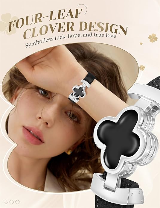 MOINSPIRE Designer Slim Leather Bands for Women,Lucky Four-Leaf Clover Cute Dressy Magnetic Watch Bands for iwatch Compatible with Apple Watch Series 11/10/9/8/7/6/5/4/3/2/1 SE 1/2/3 Ultra 1/2/3 - Image 4