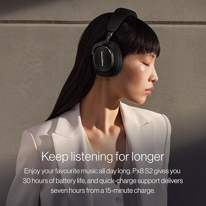 Bowers & Wilkins Px8 S2 Wireless Over-Ear Headphones, Active Noise Cancelling & Transparency Mode, High-Res Playback, 30H Playtime with Quick Charge Support, Bluetooth Headphones, Onyx Black - Image 5