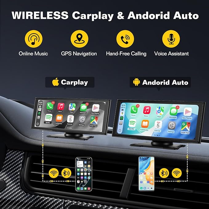 10.26'' Wireless CarPlay Screen for Car with 4K Dash Cam & 1080P Backup Camera, Apple Car Play & Android Auto Car Stereo HD Touchscreen, GPS Navigation & Mirror Link - Image 3