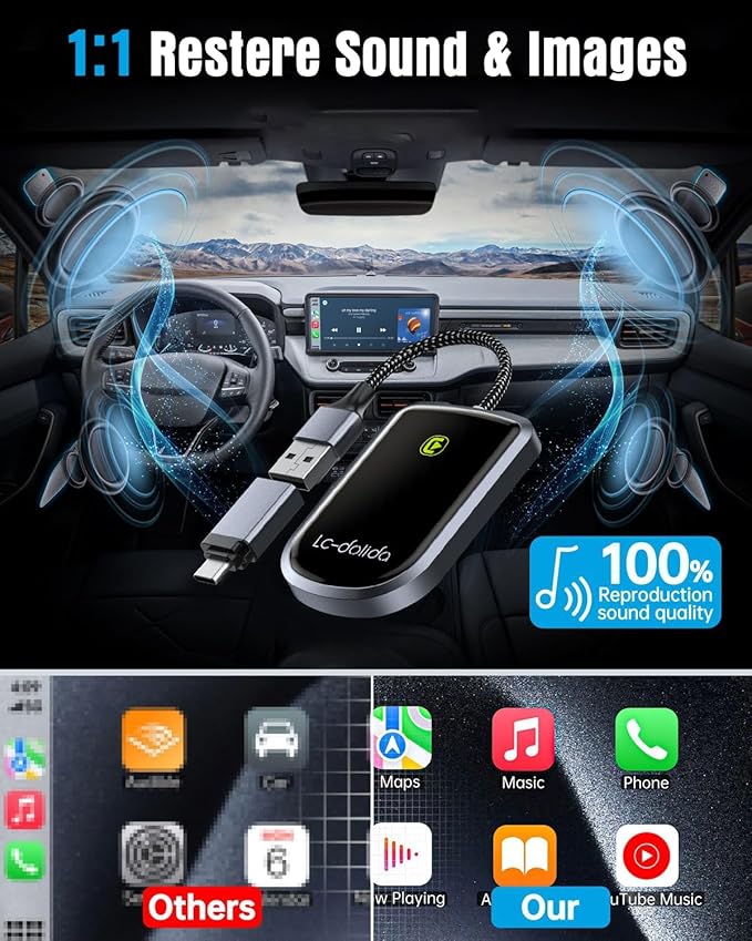 LC-dolida Wireless CarPlay Adapter for Apple -Convert Wired to Wireless Adapter Dongle Cars, Plug and Play for iOS 10+&Cars 2017 - Image 4