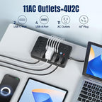 JouleLoom 10 FT Flat Plug Surge Protector Power Strip,11 Multiple AC Outlets with 6 USB Ports (2 USB C), 10 Feet Extension Cord, 1250W/10A, One Touch Switch Button, 17 in 1 Compact powerstrip - Image 2