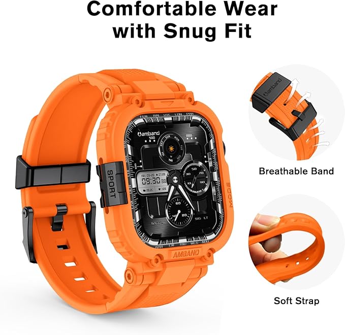 amBand Bands Case Compatible with Apple Watch Series 11/10 46mm for Men, M1 Sport Rugged Heavy Duty Cover Tactical Strap Military Grade Protective Bumper Protector for iWatch 46 mm Men, Orange - Image 4