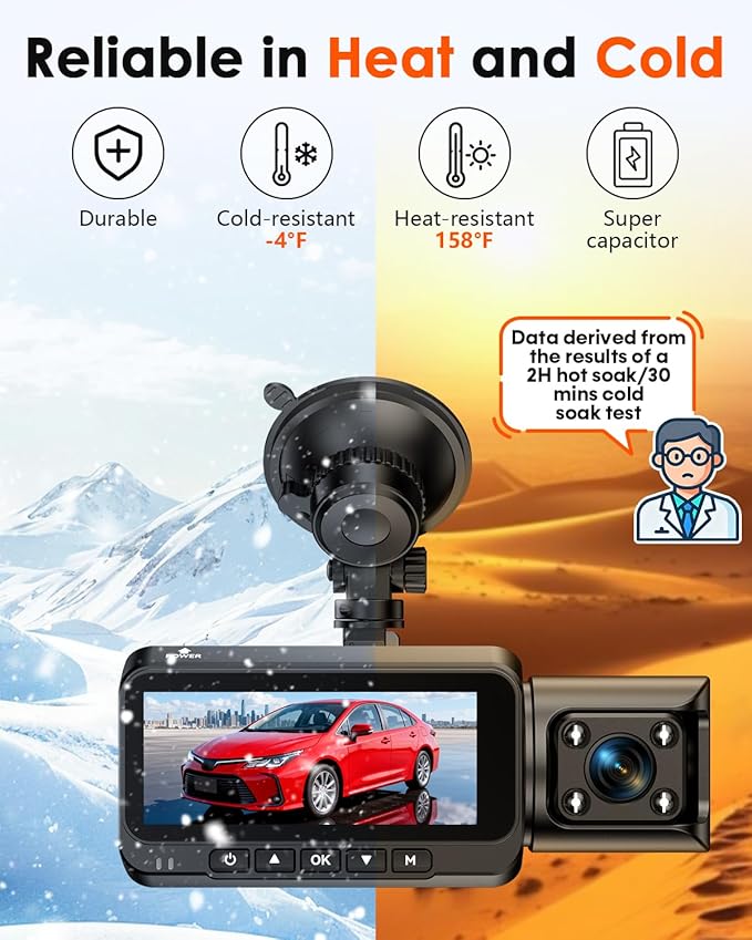 3-Channel Dash Cam 4K for Car: Front, Rear & Inside Dash Camera with 5.8G WiFi & GPS - 24H Parking Mode, 64GB Card for Rideshare Driver - Image 8
