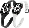 2 pack Slim Genuine Leather Bands Compatible with Apple Watch Band 38mm 40mm 41mm 42mm 44mm 45mm 49mm,Top Layer Leather Watch Thin Women Men Straps for iWatch Series 9/8/7/6/5/4/3/2/1 Ultra SE by SEURE