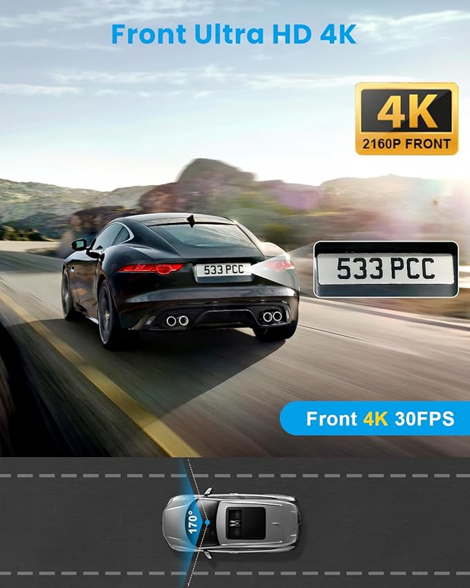 Dash Cam 4K Front, Ultra HD Dash Camera for Cars, 1.47''IPS Screen Mini Car Camera with APP Control, Built-in Wi-Fi & G-Sensor, 24H Parking Mode, Night Vision, WDR, Loop Recording, Support 256GB Max - Image 3
