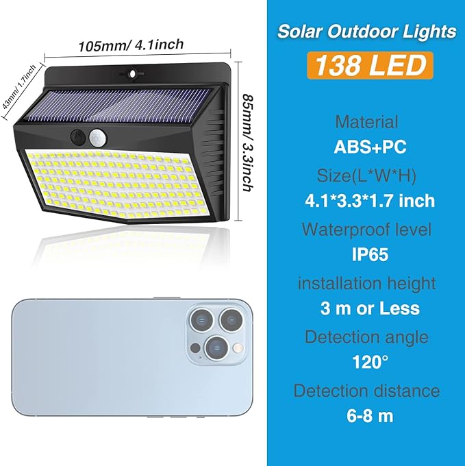 Peasur Solar Outdoor Lights, [138 LED/10 Packs] Solar Motion Sensor Security Lights with 3 Lighting Modes Wall Lights Waterproof Solar Powered Lights for Garden Fence Yard Deck - Image 5