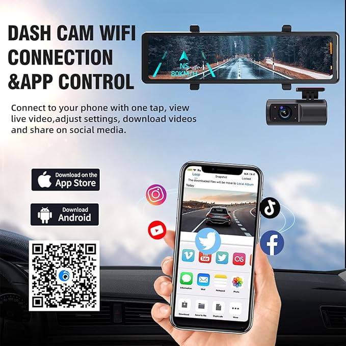 12" Mirror Dash Cam Front and Rear, 4K Dual Dashcam for Cars with Voice Control, WiFi ADAS&BSD&LCA, GPS, Reverse Assist, G-Sensor, 24 Parking Monitor, Free 64GB Card - Image 8