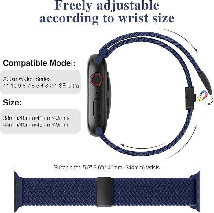 Braided Stretchy Band Compatible with Apple Watch Bands 38mm 40mm 41mm 42mm 44mm 45mm 46mm 49mm Women Men, Soft Nylon Solo Loop Magnetic Sport Strap for iWatch Series 11 10 9 8 7 6 5 4 3 2 1 SE Ultra - Image 2