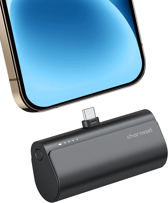 charmast Portable Charger USB C for iPhone 17/16/15, 5000mAh Fast Charging Power Bank with Built-in Type-C Connector, 20W Mini Battery Pack for iPhone 17/16/15 Series, Samsung S25/S24/S23, and More by Charmast