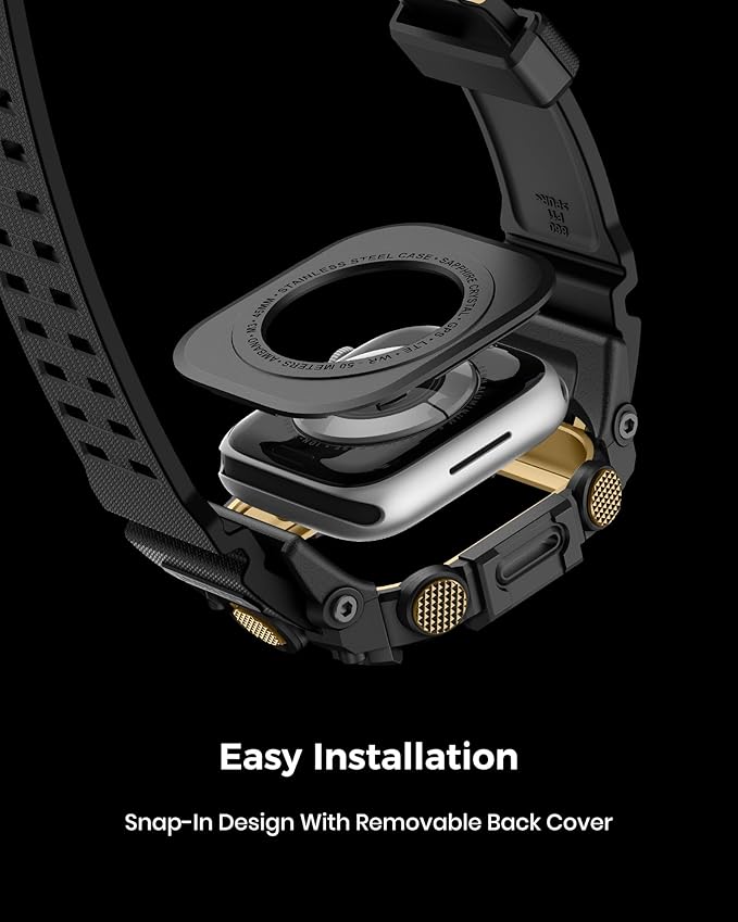 amBand Rugged Case with Band for Apple Watch 45mm, Compatible with Apple Watch (iWatch) Series 9/8/7, Military Grade Shockproof Bumper Cover, Tactical Band for Men, Black Gold - Image 6