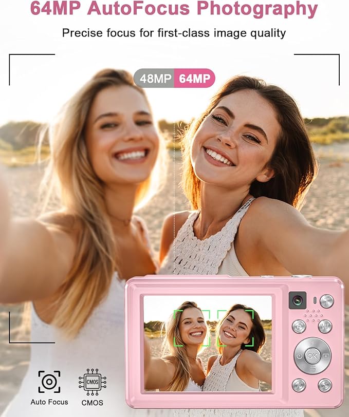 Digital Camera, 4K 64MP Cameras for Photography, Small Compact Point and Shoot Digital Camera with Auto Focus, Dual Camera, Flash, 16X Zoom, 32GB Card, Vlogging Camera for Teens,Boys, Girls - Image 4