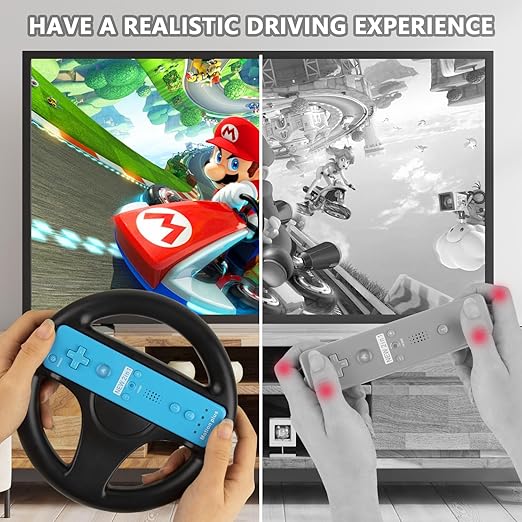 LongLongJin 2 Racing wii Steering Wheels And 2 wii Zapper Gun controller Premium Accessories, Compatible With Nintendo Wii U Remote and Nunchuck Games(Black) - Image 4