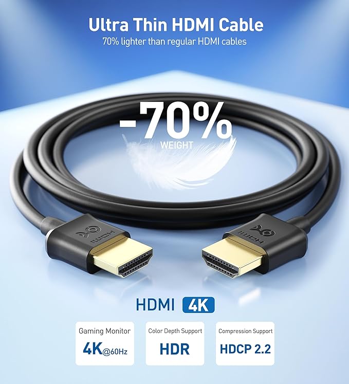 Cable Matters 2-Pack Ultra Thin HDMI Cable 10 ft, Support 4K@60Hz, Ultra Slim HDMI Cable 4K Rated with Ethernet, HDR Support for PS5, Xbox Series X/S, RTX4090/3090, RX 7900/7800, Apple TV, and More - Image 2