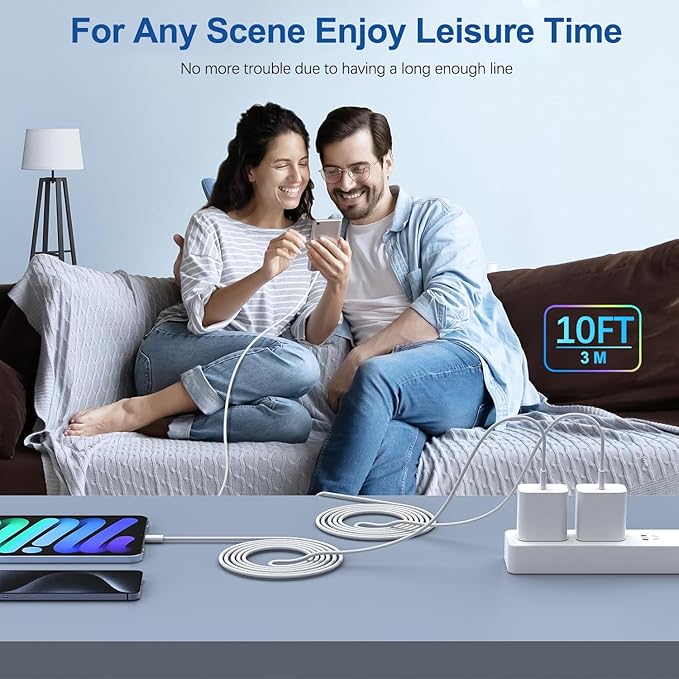 iPhone 17 16 Charger,2Pack USB C Wall Charger Block Chargers Fast Charging with 10FT USBC to C Woven Cable for iPhone 17/17 Pro/17 Pro Max/17 Air/iPhone 16/16 Plus/16 Pro Max/16E/15/15Pro,iPad Pro - Image 7