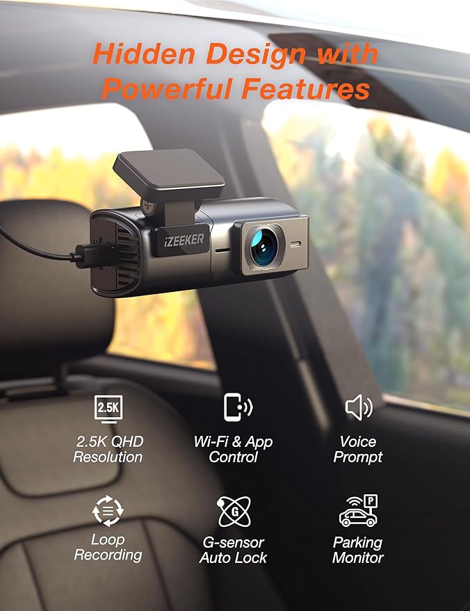 iZEEKER 2.5K Dash Cam WiFi Dash Camera for Cars, Mini Car Camera 1440P Front Dashcams with App, Free 32GB Card, Night Vision, WDR, G-Sensor, Loop Recording, 24H Parking Mode Supports - Image 2