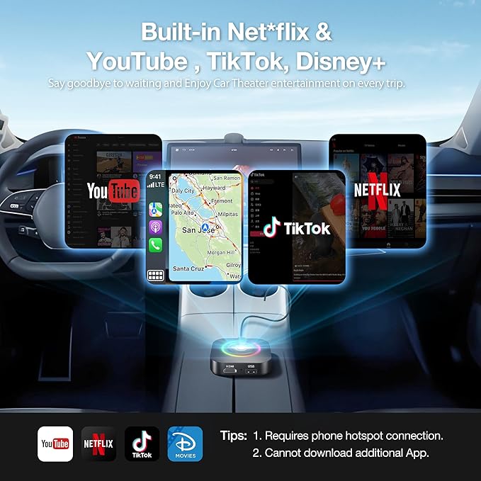 Magic Box 2026 Wireless CarPlay Adapter, AI Box Android Auto Supports Strea-ming Video for TikTok/YouTube, USB for Offline Media, Screen Mirroring Car Adapter for Factory Wired Car Play - Image 3