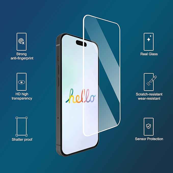 Ailun 3 Pack Screen Protector for iPhone 15 [6.1 inch] + 3 Pack Camera Lens Protector with Installation Frame,Case Friendly Tempered Glass Film,[9H Hardness] - HD - Image 3