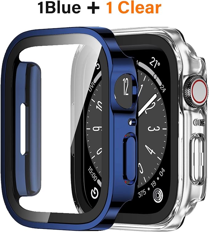 Amizee 2 Pack Case Compatible with Apple Watch Series 9/8/7 41mm Case with Built-in Screen Protector, Ultra-Thin Hard PC Straight Edge Anti-Scratch Protective Cover for iWatch (Blue/Clear) - Image 7