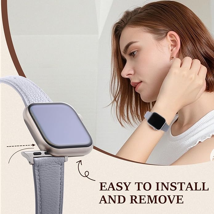 Soft French Goatskin Women Slim Leather Watch Band Compatible with Apple Watch 38mm 40mm 41mm 42mm 44mm 45mm 46mm 49mm, Thin Leather Strap Replacement for iWatch Series Ultra SE 10 9 8 7 6 5 4 3 2 1 - Image 8