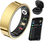 Smart Ring for Women Men, Fitness Tracker Ring with Body Temperature, Heart Rate, Blood Oxygen, Sleep Monitor, Calories, No Subscription Fee, IP68 Waterproof for iPhone & Android (Gold, #12) by AMOVAN