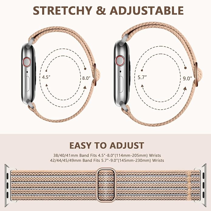 Braided Stretchy Band Compatible with Apple Watch Bands 38mm 40mm 41mm 42mm 44mm 45mm 46mm 49mm for Women Men, Adjustable Nylon Solo Loop Elastic Straps for iWatch Series 10 9 8 7 6 5 4 3 2 1 SE Ultra - Image 6