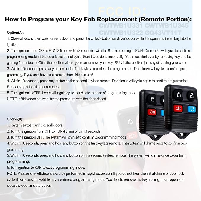 Keyless Entry Remote Clicker Control Replacement Fit for Escape Focus Fusion Mustang Taurus Explorer| Lincoln| Mercury| 315Mhz 4btn Key Fob CWTWB1U345 2PCS - Image 3