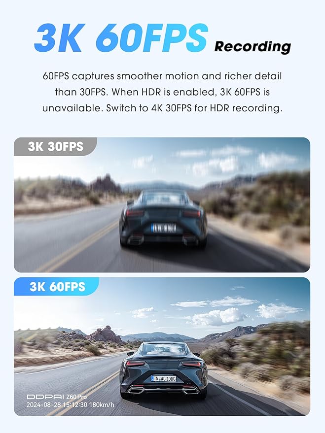 DDPAI 4K Dual Dash Cam Front and Rear, Dual STARVIS 2 IMX678 IMX662 Dashcam, Free 128G Card Included,Car Camera with 32G eMMC, 3K/60FPS, 5G WiFi GPS, 3" IPS, Night Vision, 24H Parking Mode, Z60 Pro - Image 4
