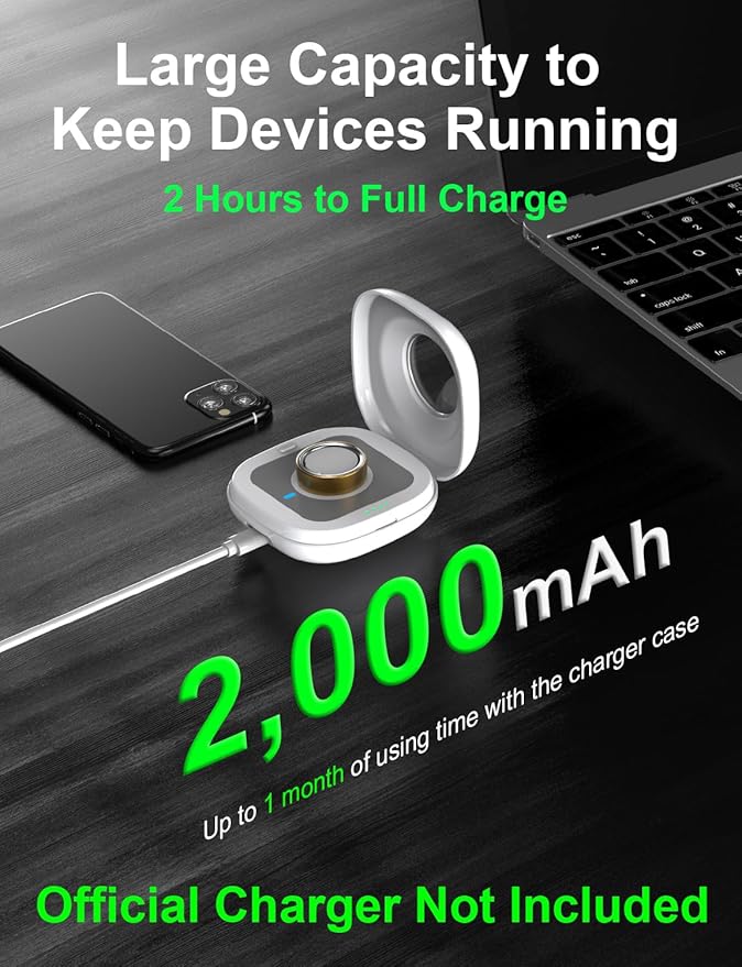 Wireless Charging Case for Oura Ring 4 Charger, 2000mAh Portable Travel Charger Station Fits All-Sized Ring Gen 4, 30-Day Runtime (Official Dock NOT Included) - Image 2