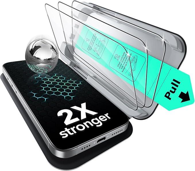 ESR 3 Pack for iPhone 16/iPhone 15 Screen Protector, Military Grade Shatterproof, 9H Hardness, Full Coverage Tempered Glass with UltraFit Tray by ESR