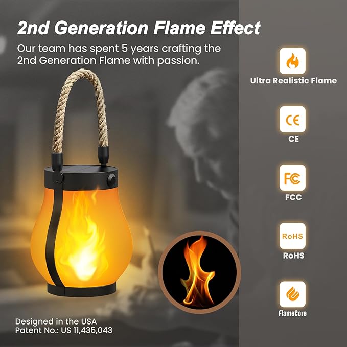 Hompavo Gen2 Solar Lanterns Outdoor with Ultra-Real Flame, Dual Charging (USB/Solar) & 2 Mode - Waterproof Decorative Hanging/Table Lights for Yard Patio Garden Birthday Mothers Day Gifts for Women, 4 - Image 2