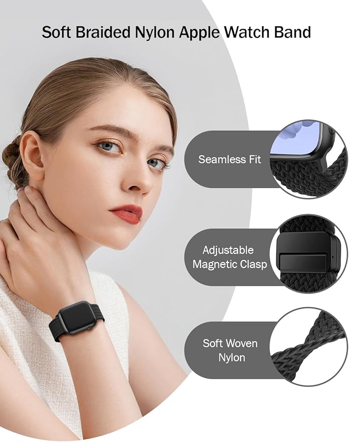 Braided Stretchy Band Compatible with Apple Watch Bands 38mm 40mm 41mm 42mm 46mm 44mm 45mm 49mm for Women Men, Nylon Sport Strap Solo Loop for iWatch bands Series SE 11 10 9 8 7 6 5 4 3 Ultra 3 2 1 - Image 4