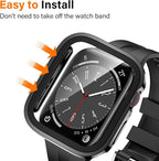 Amizee 2 Pack Compatible with Apple Watch Series 9 8 7 45mm Case with Built-in Screen Protector, Ultra-Thin Hard PC Straight Edge Anti-Scratch Protective Cover for iWatch 45mm (Black/Silver) - Image 3