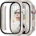 JR.DM 40mm 2 Pack Hard PC Case with HD Tempered Glass Screen Protector for Apple Watch Series 6/5/4/SE/SE2/SE3, Guard Bumper Full Protective Anti-Scratch Face Cover for iWatch, Starlight+ Clear by JRDM