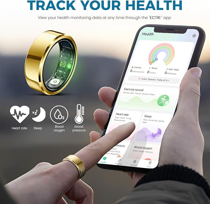 Smart Ring for Women Men Fitness Tracker with Blood Pressure,Heart Rate,Sleep Monitoring,Step Counting,for iPhone and Android,Waterproof smart blood pressure monitor,No Subscription Fees,Gold 8 size - Image 3