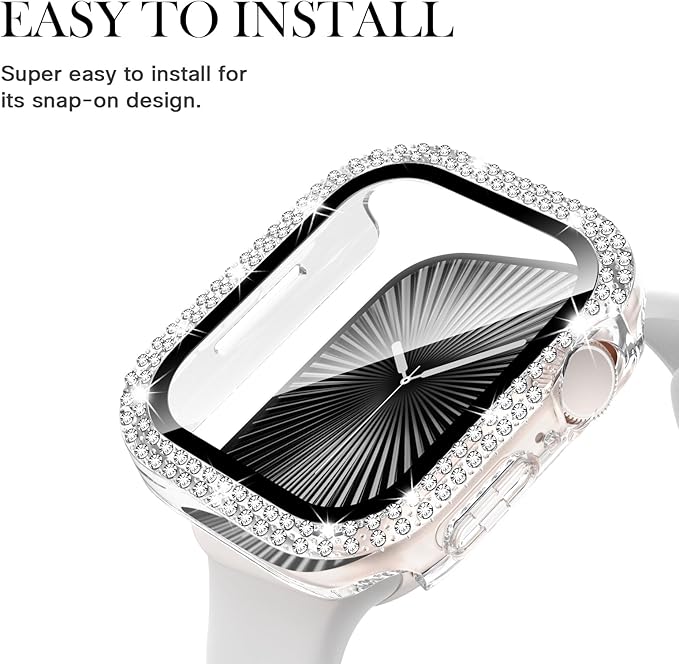 Adepoy Compatible for Apple Watch Case Series 11/10 46mm with Tempered Glass Screen Protector, Double Bling Case Crystal Diamonds Rhinestone Bumper Overall Hard PC Ultra Protective Cover For iWatch 46 - Image 4