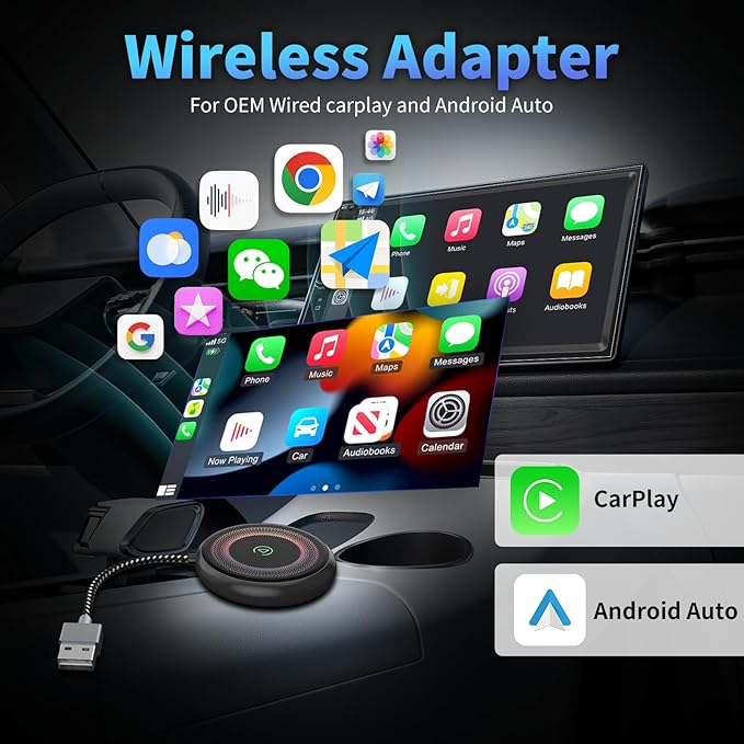 Wireless CarPlay Adapter for iPhone, Voice-Controlled Rainbow Lights, Plug & Play, 2026 A8 Dual-Core Chip, Stable Connection, Zero Latency, USB C Mini Dongle Compatible with iOS 10+ - Image 6