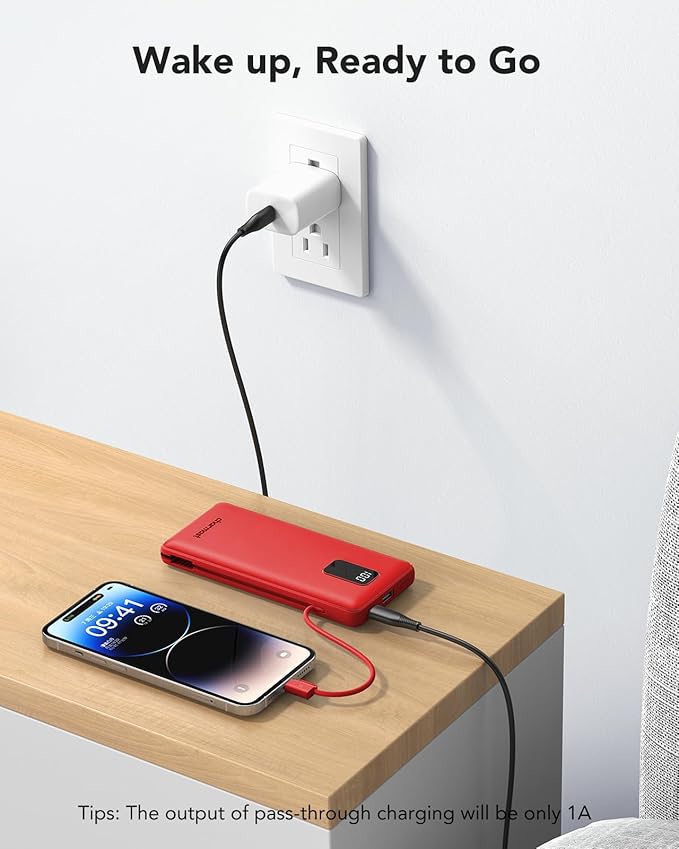 charmast Portable Charger,Power Bank Built-in Cables and AC Wall Plug,10000mAh USB C Fast Charging,External Battery Pack Slim,Travel Essentials Compatible with iPhone,iPad,Samsung,Android - Image 6