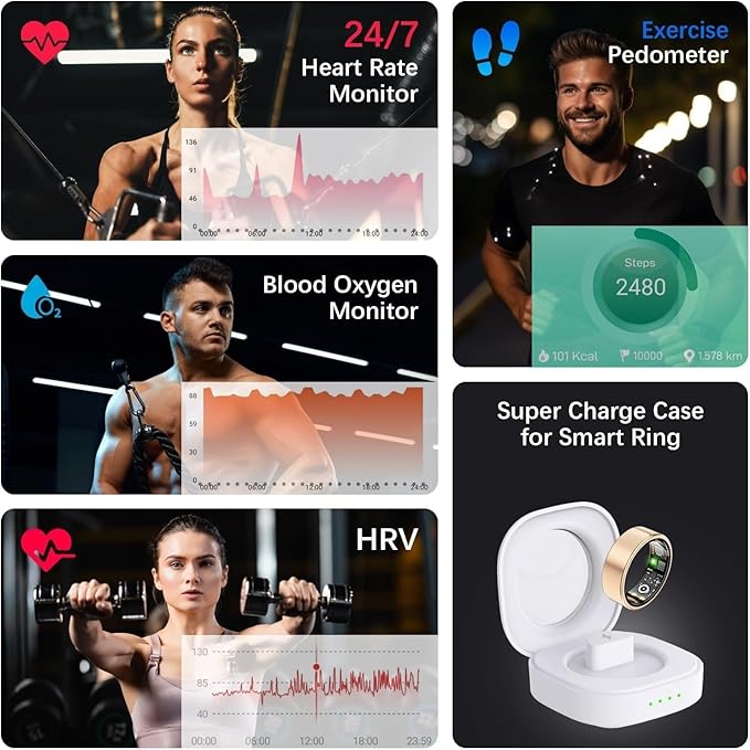 Smart Ring for Women Men, Fit Ring with Heart Rate, Blood Oxygen, HRV, Sleep Monitor, Stress, Step Counter, IP68 Waterproof Fitness Rings for iPhone & Android, No Subscription Fee (Rose Gold, 11#) - Image 3