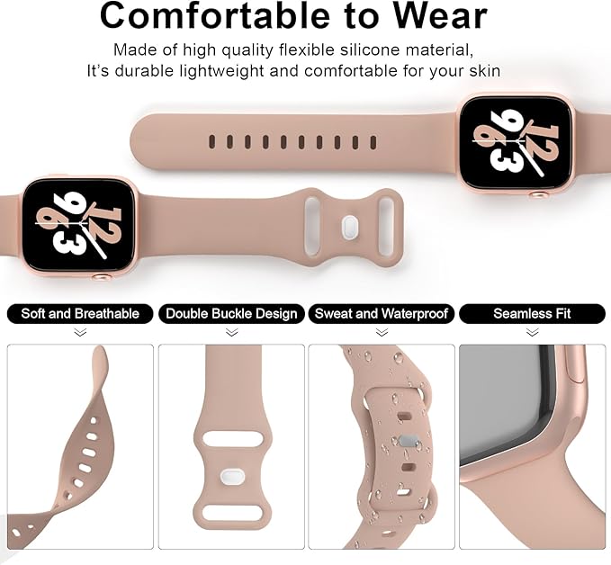 Sport Band Compatible with Apple Watch 38mm 40mm 41mm 42mm 44mm 45mm 46mm 49mm, Replacement Soft Silicone Strap Wristbands for iWatch Series 11/10/9/8/7/6/5/4/3/2/1 Ultra SE Women Men, Milk Tea - Image 3