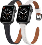 SEURE 2-pack Leather Bands Compatible with Apple Watch Band for women 38mm 40mm 41mm 42mm 44mm 45mm 46mm 49mm,Genuine Leather Band Slim Thin Strap for iWatch Ultra SE Series 11/10/9/8/7/6/5/4/3/2/1 by SEURE