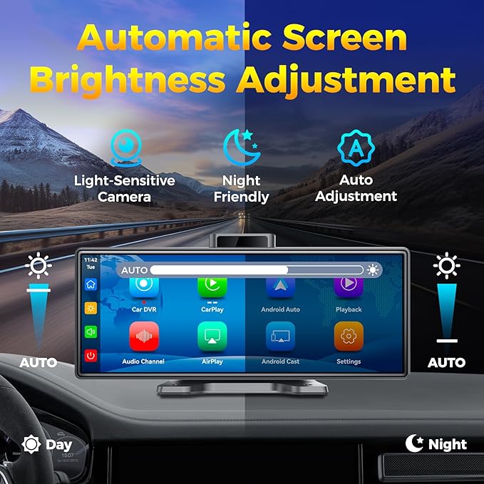 JATAZA 10.26" Wireless Apple CarPlay Android Auto Car Screen - Secure Strong Bracket, 4K Dash Cam, GPS Navigation, HD Touchscreen, AirPlay, Car Stereo, Fits All Vehicles - Image 5