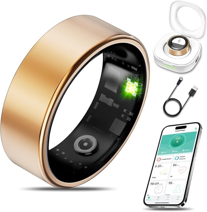 Smart Health Ring for Women Men Fitness Tracker with Heart Rate, Blood Oxygen, Blood Pressure, Sleep Monitoring, Step Counting, IP68 Waterproof for iOS and Android, No APP Fee, Rose Gold 14 by Milavan