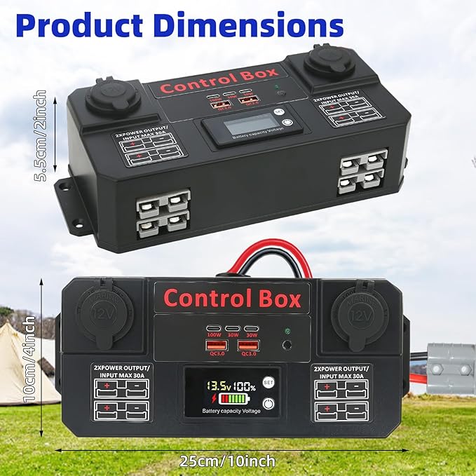 Mini Power Distribution Box with 4X 30A Input/Output Anderson, 2X USB 3.0,3 x Type-c 100W Fast Charging, 2X 12V Cigarette Lighter Sockets, Smart Battery Box for Outdoors Camping Fishing RV Emergency - Image 3